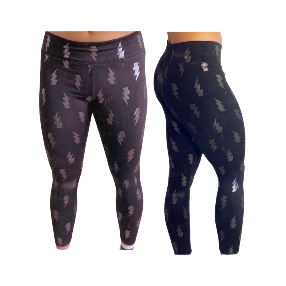 Athletic WorksBlack Lightning Bolt Print Ankle Cropped Leggings Size L 10-12